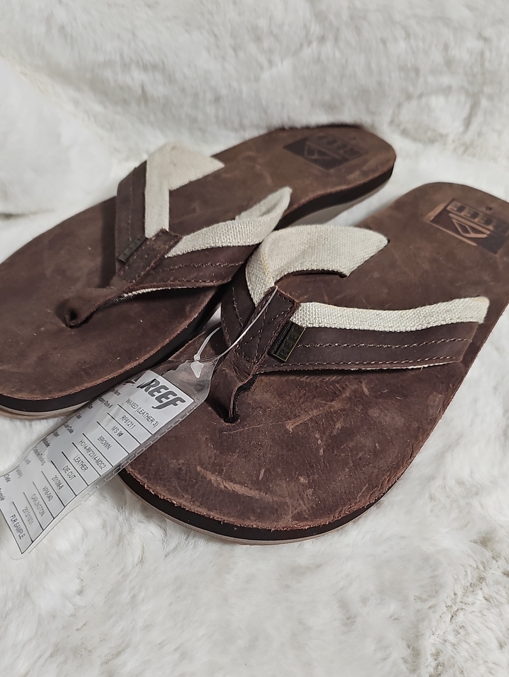 Reef Men's Brown Flip Flops with Cream Straps